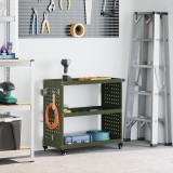 vidaXL Cărucior pentru unelte cu raft cu roata Olivengr&oslash;nn 75 x 35 x 73 cm