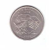 Moneda SUA 25 centi/quarter dollar 2000 P, South Carolina 1788, stare foarte bun, America de Nord, Nichel