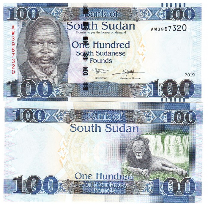 Sudanul de Sud 100 Pounds 2019 P-15 UNC
