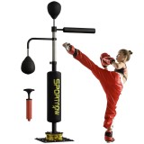 SPORTNOW Stand de box, două mingi de viteză, st&acirc;lp de box pivotant, pernă de lovituri, reglabil pe &icirc;nălțime, Oțel, 107 x 36 x 140-205 cm, negru | Aoso
