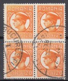 ROMANIA 1932 LP 96 j REGELE CAROL II UZUALE FILIGRAN CC VALOAREA 20 LEI BLOC DE 4 TIMBRE STAMPILAT