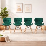 Cumpara ieftin Set 4 scaune stil scandinav, Artool, Lago, catifea verde, picioare lemn natur, 48x43x74 cm
