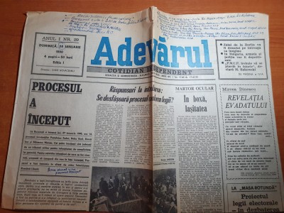 adevarul 28 ianuarie 1990-inceputul procesului comunistilor foto