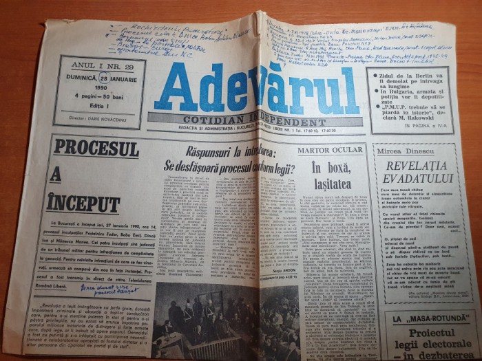adevarul 28 ianuarie 1990-inceputul procesului comunistilor