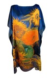 Rochie Poncho Dama FS Dacali Bleumarin Oranj One Size, Matase Vascoza, Lungime Midi