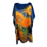 Rochie tip poncho dama FS, Dacali, bleumarin/oranj, one size