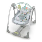 Scaun Balansoar InGenuity Compact Swing Hugs &amp; Hoots Alb Gri, 0-9 luni, Unisex, Baterii