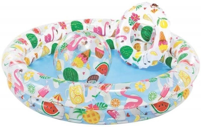 Set piscina gonflabila + Colac + Minge, Intex, 59460, 122 x 26 cm, Multicolor