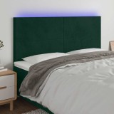 vidaXL Tăblie de pat cu LED, verde &icirc;nchis, 200x5x118/128 cm, catifea 3122213