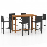 Set mobilier bar de grădină, 7 piese, negru