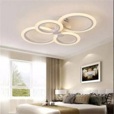 Lustra LED 72W, 5040 lumeni, 4 cercuri, alb, telecomanda, aplicatie telefon, lumina/rece/calda/neutra, intensitate reglabila
