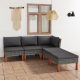 VidaXL Set mobilier de grădină cu perne, 5 piese, gri, poliratan
