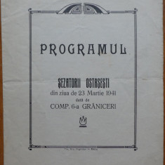 Programul sezatorii ostasesti din 23 Martie 1941 data de Compania 6- a Graniceri