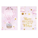 Set 2 Tablouri Canvas Decorativ Elefant Roz 30x20 cm NippleBaby, Fete, Personaje Diverse, Canvas Mat