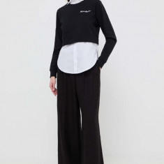 Karl Lagerfeld bluza cu cămașă culoarea negru, neted