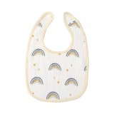 Baveta in Forma de U, Cyrax, din Bumbac, pentru Copii 0-12 Luni, Rezistenta la Apa, cu Capse, Model Curcubeu, 21x30 cm, Bej