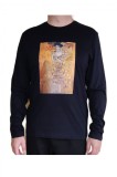 T3. Tricou unisex cu pictura Lady in Gold de Klimt, marime L, maneci lungi, Bleumarin, Imprimeu grafic, Bumbac