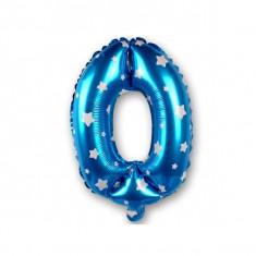 Balon folie cifra 0 - albastru cu stele - 43 cm foto