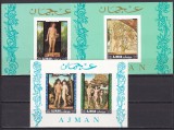 Ajman 1968 pictura Adam si Eva MI bl. 41,42,43 MNH, Nestampilat