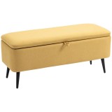 HOMCOM Bancă de la Capătul Patului cu Spațiu de Depozitare și Acoperire &icirc;n Poliester Galben, 101x38.5x44.5 cm | Aosom Romania
