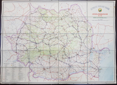 REPUBLICA POPULARA ROMANA , HARTA AUTOMOBILISTICA , SCARA 1 / 850.000 , 1960 foto