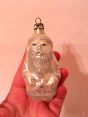 Glob ornament Craciun pt brad, Mos Cracun argintiu / alb, 9cm, vechi, vintage foto