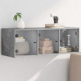 vidaXL Dulap de perete cu uși din sticlă, gri beton, 102x37x35 cm 836514