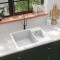 vidaXL Chiuvetă de bucătărie dublă cu orificiu de preaplin alb granit 147088