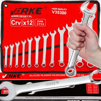 Set chei combinate, 6-22 mm, 12 piese, crom-vanadiu, Verke foto