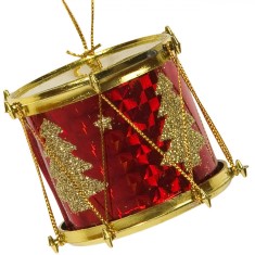 Ornamente Brad Crăciun, Tobe, 6 cm, Set 6 Bucăți, Culoare Roșu Auriu, Plastic