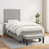 Cumpara ieftin Pat box spring cu saltea, gri deschis, 90x190 cm, textil
