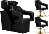 Leia set spălătorie frizerie + 2x scaun frizerie hidraulic rotativ suport picioare salon chiuvetă mobilă vas ceramic armatură baterie duș