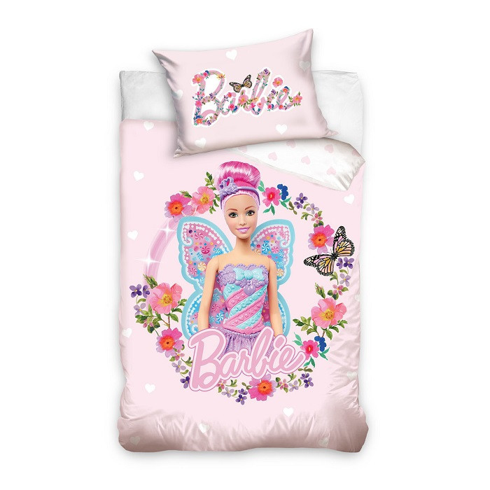 Lenjerie de pat pentru copii, Metru Patrat, bumbac 100% natural, Barbie, compus din husa pilota 100x135 si o fata de perna 40x60