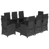 Set mobilier de gradina cu perne, 9 piese, negru, poliratan