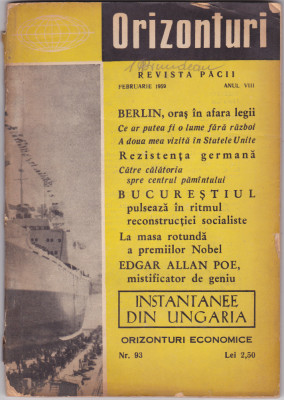 ORIZONTURI ,REVISTA PACII Nr.93, FEBRUARIE 1959 foto