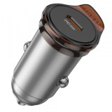 Incarcator Auto Cu Cablu Lightning HOCO NZ16B, 45W, 3A, 2 x USB-C, Gri, Apple