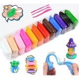 Cumpara ieftin Set plastilina spuma magica pentru modelaj, 12 culori vibrante, 3 ustensile incluse, material non-toxic, pentru joaca educativa si activitati creative
