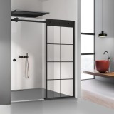 Paravan dus cu usa glisanta Glissando Black, model Mode negru, sticla clara securizata, pentru nisa cu latime intre 122-140x205 cm, Leroy Glass