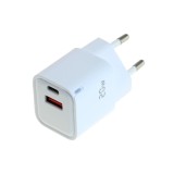 &Icirc;ncărcător OTB USB GaN (1xUSB-C + 1xUSB-A) cu USB Power Delivery USB-PD - 2 porturi - 20W - alb