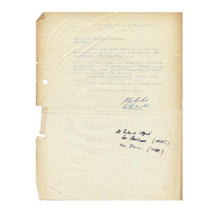 Pablo Neruda, corespondență cu Veronica Porumbacu, 1961 -D