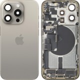 Capac Baterie Apple iPhone 15 Pro, Cu Carcasa Mijloc, Full Parts, Bej (Natural Titanium), Swap Premium