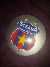Etui/mapa vintage pentru CD uri,husa metaica cu sigla STEAUA cu mape pentru CDuri,Etui vintange metalic cu Sigla STEAUA BUCURESTI