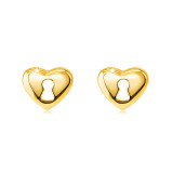 Cercei din aur de 9 K - inimă cu decupaj &icirc;n formă de cheie, &icirc;nchidere de tip fluturaș