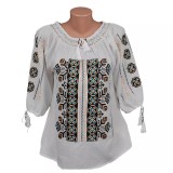 Cumpara ieftin Bluza Tip Ie Traditionala Alba cu Motiv Geometric Multicolor de Dama - IMS104