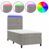 Cumpara ieftin Pat continental cu saltea &amp; LED, gri deschis, 80x200 cm catifea