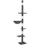 Ansamblu de joaca pentru pisici, tip stalp de catarat pana la tavan, inaltime reglabila, 240 - 265 cm, gri inchis Household NewTrend