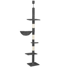 Ansamblu de joaca pentru pisici, tip stalp de catarat pana la tavan, inaltime reglabila, 240 - 265 cm, gri inchis Household NewTrend