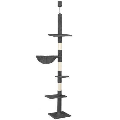 Ansamblu de joaca pentru pisici, tip stalp de catarat pana la tavan, inaltime reglabila, 240 - 265 cm, gri inchis Household NewTrend foto