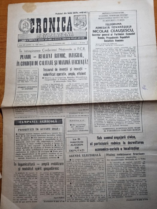 ziarul cronica satmareana 23 octombrie 1987