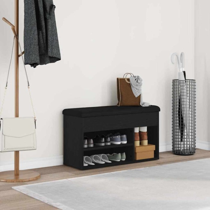 Bancă pentru pantofi Negru 80 x 30 x 45 cm Lemn compozit